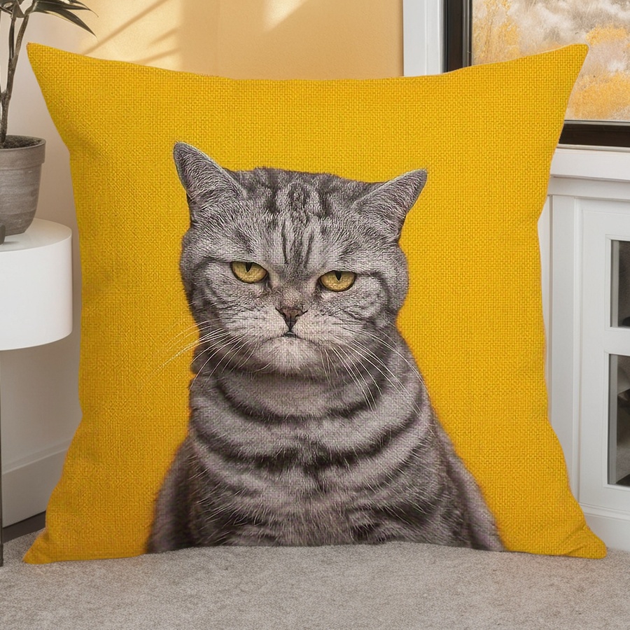 Pillow Insert 18X18 - Angry Cat Linnen Kussenhoes - Moderne