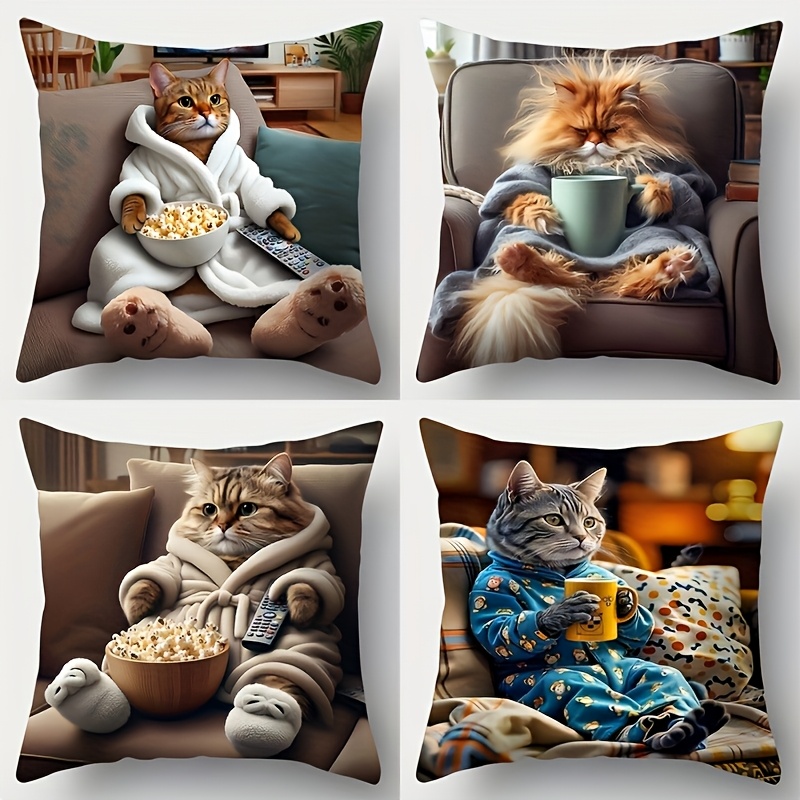 Pillow Insert 18X18 - 4 stuks schattige kussenslopen met kattenprint
