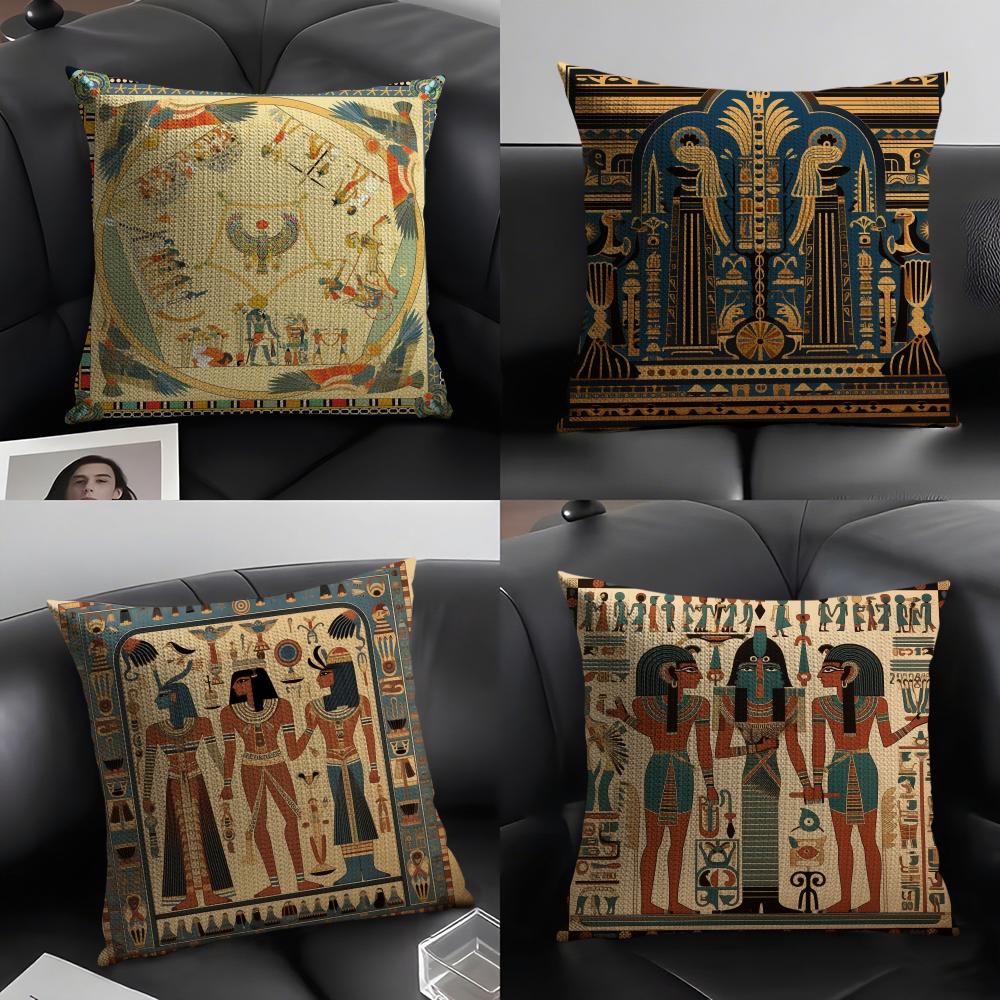 Home Textiles Egypt - Egypte Farao Patroon Kussensloop Natuurlijk Linnen
