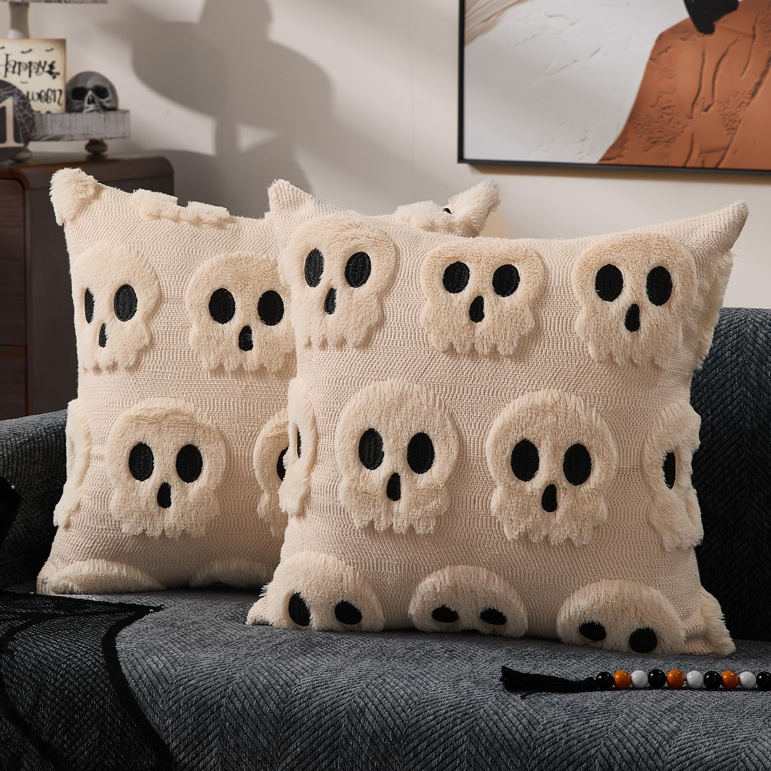 Pillow Insert 18X18 - Halloween Kussenhoezen 18x18 Inch Beige Skeletont