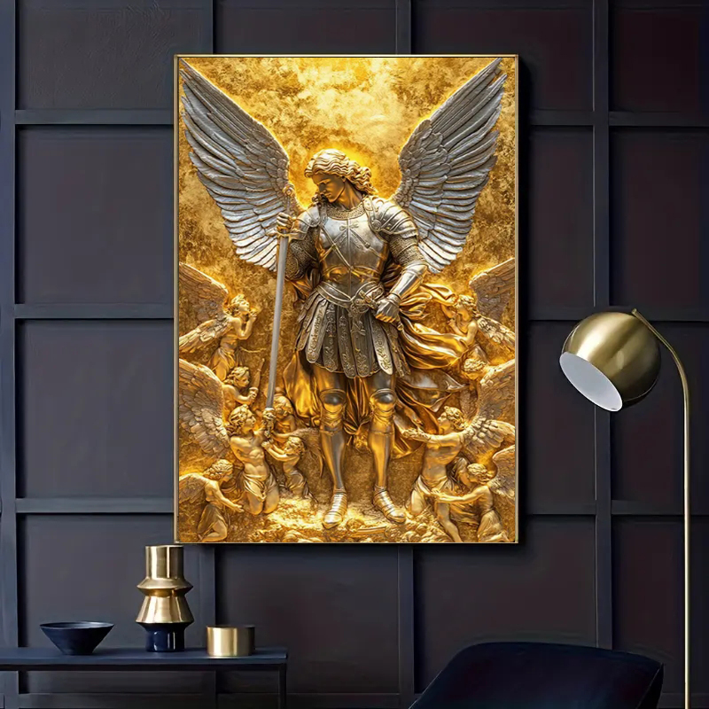 Home Textiles Products - Aartsengel Michaël Gouden Engel Standbeeld Muurkunst