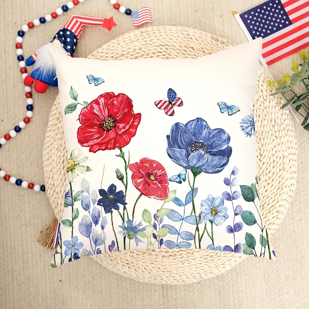 Pillow Insert 18X18 - Moderne linnen kussenhoes - Patriottisch bloemendesign,