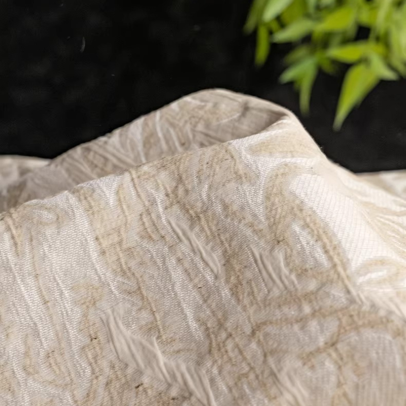 Beige linnen jacquard stof blo - Home Textiles Designer recensie en prijs